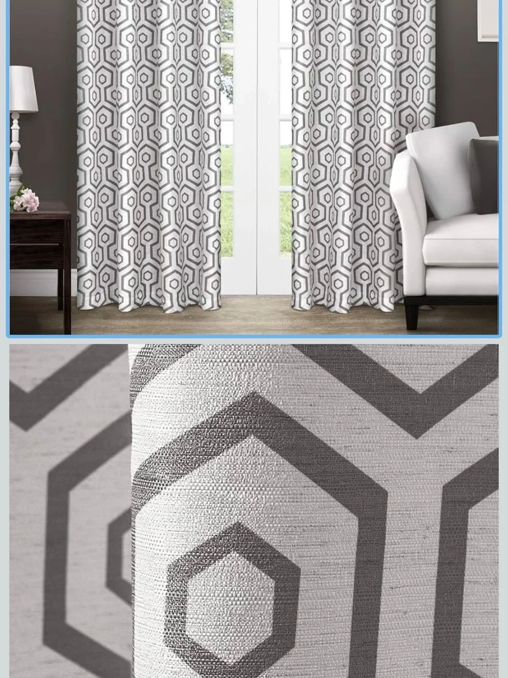 Geometric Gray and White Window Curtains - Home Accents